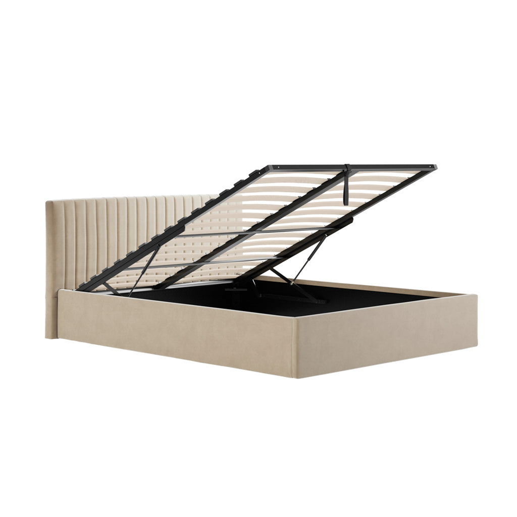 Berlin Beige Velvet Ottoman King Size Bed